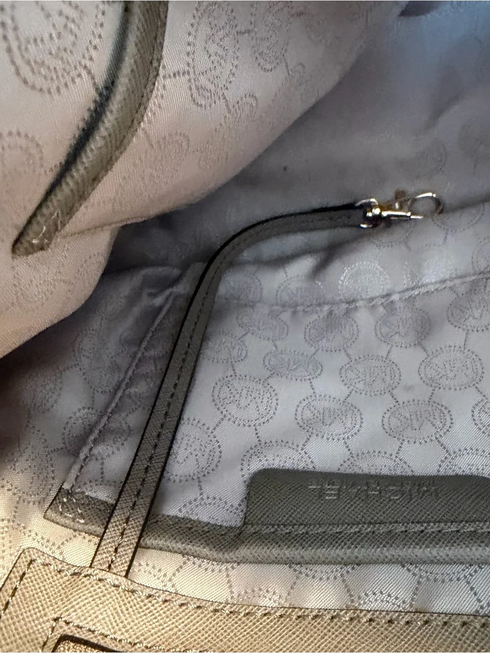 Michael Kors Taupe Saffiano Leather Tote with Gold Logo Charm